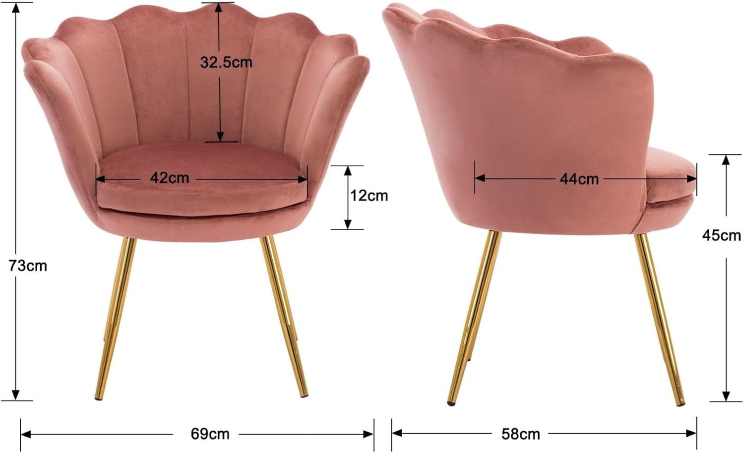 Pink Velvet Lounge Chair Gold Legs | Petal Back Armchair for Bedroom