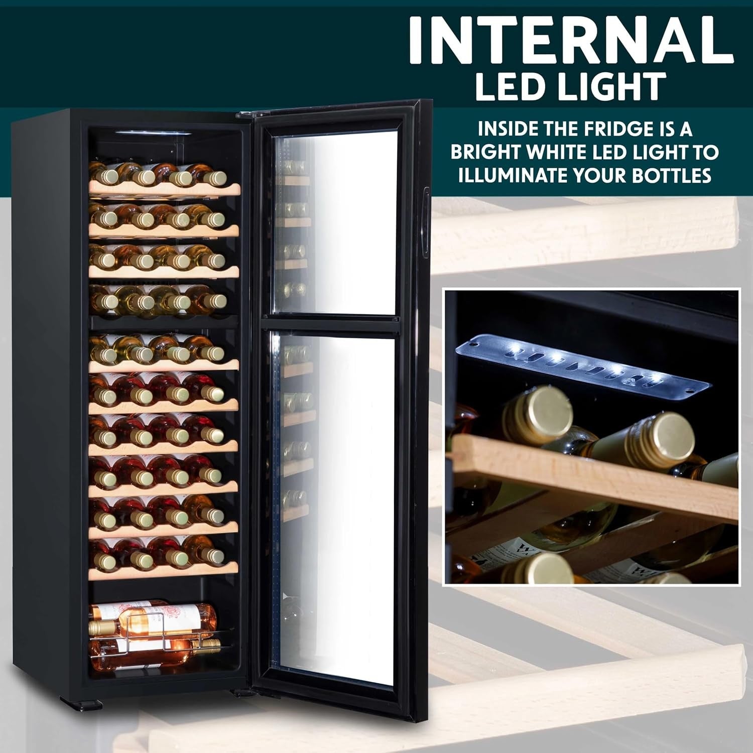 44 Bottle Dual Zone Wine Cooler Fridge Touch Screen LED Glass Door Black