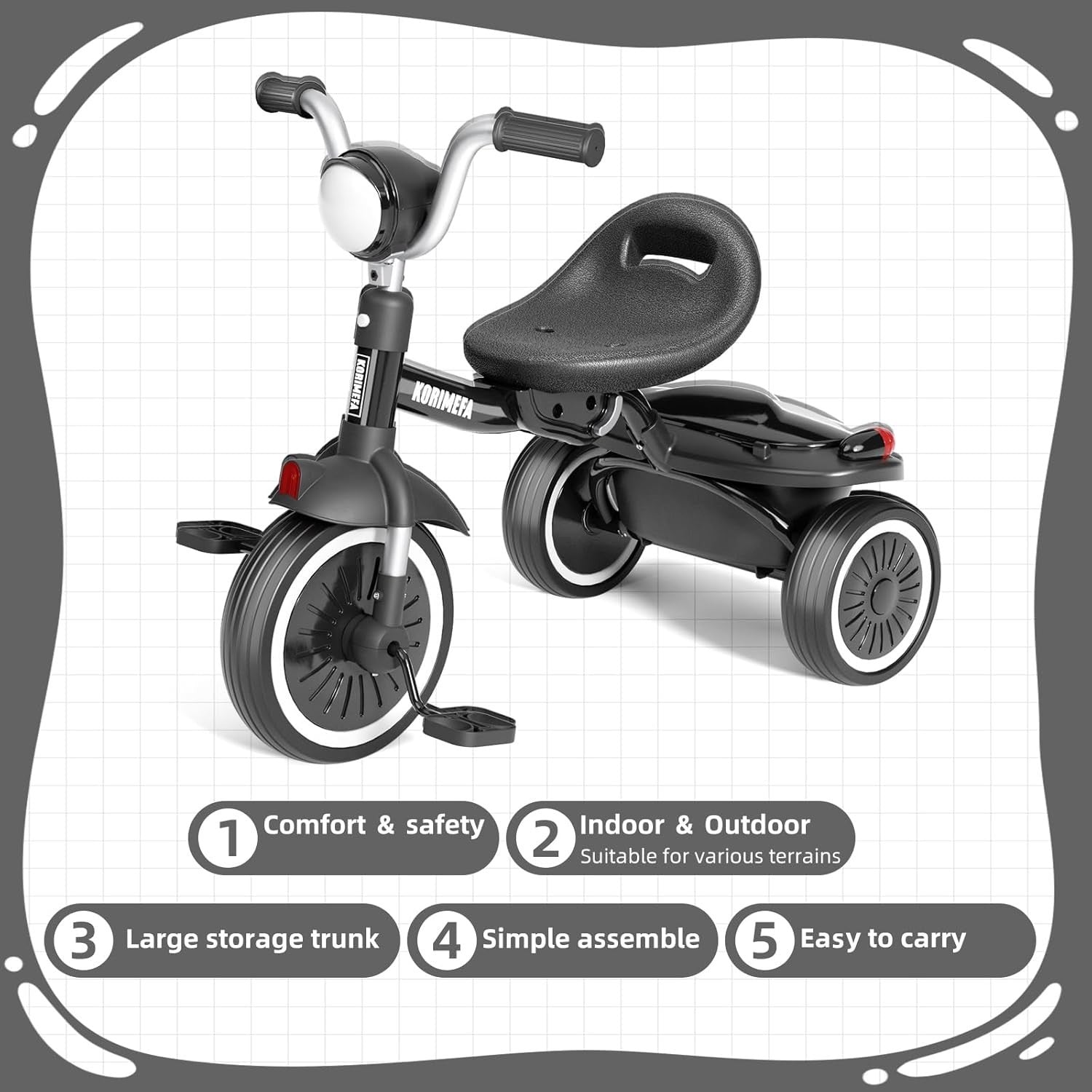 Foldable Kids Tricycle Toddler Balance Bike w Basket Seat 1-5 Years