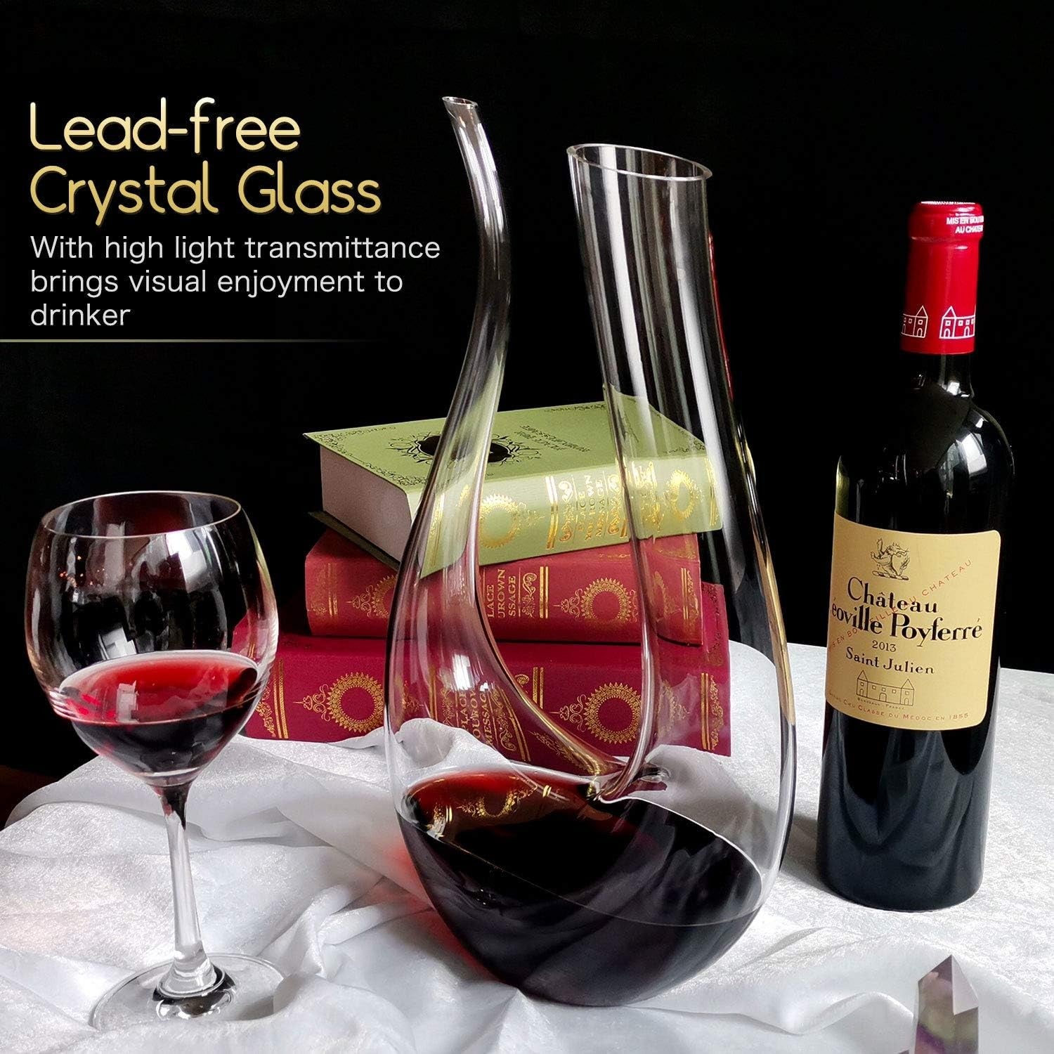1.5L U-Shaped Crystal Wine Decanter Hand-Blown Aerator Carafe for 750ml Red Wine