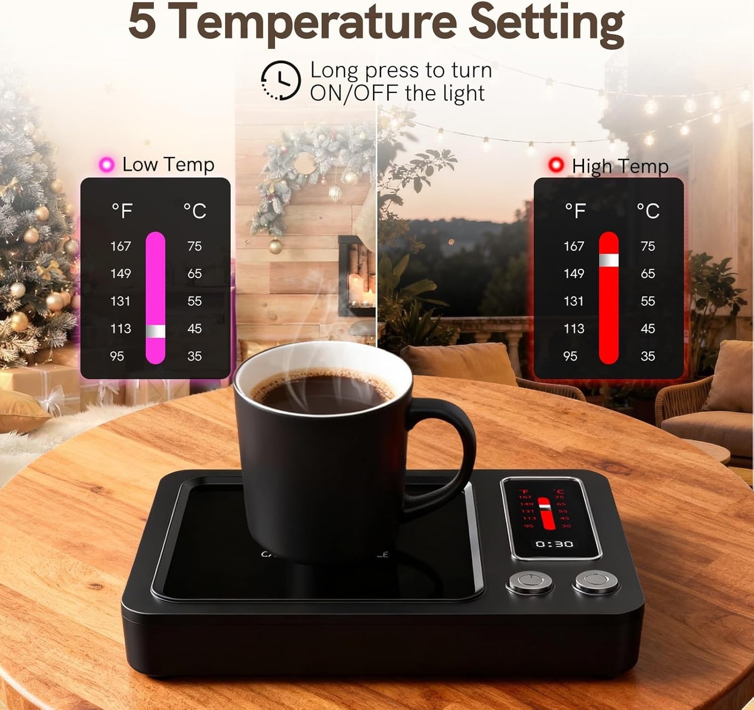 Coffee Mug Warmer 35-75°C 5 Temp 9H Auto Shut Off Desk Heater Black