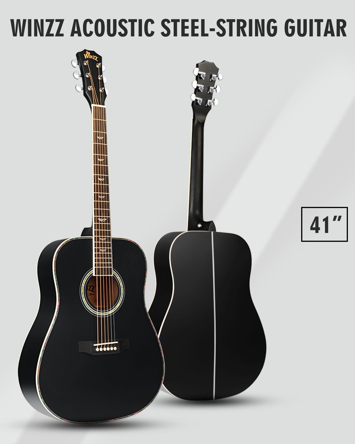 Full Size 4/4 Dreadnought Acoustic Guitar Starter Kit Black
