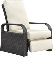 Adjustable Recliner Patio Chair Outdoor Rattan Lounge with Removable Cushion