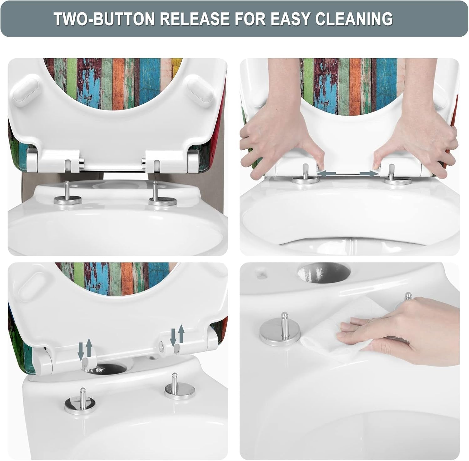 Soft Close Toilet Seat Quick Release Duroplast Adjustable Hinges 45x37cm