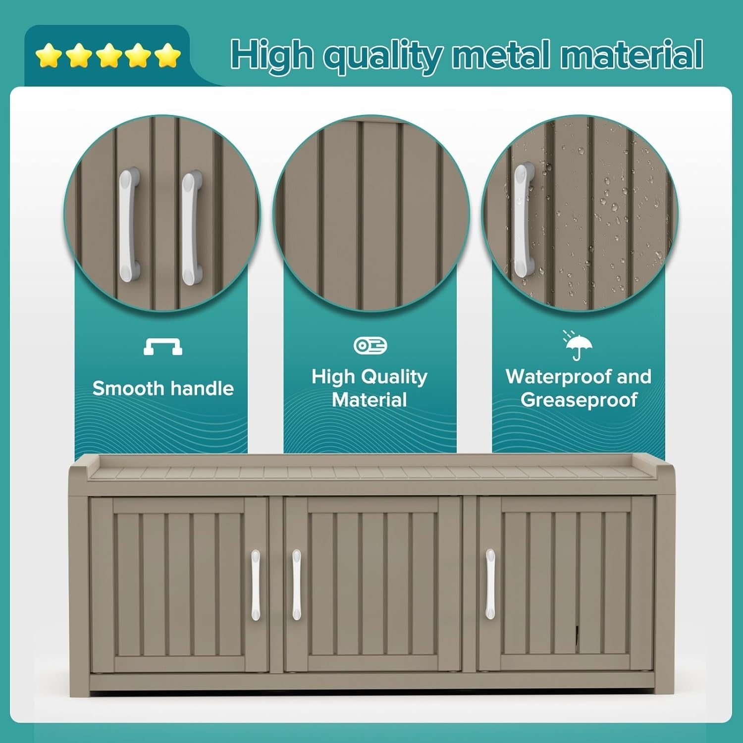 Large 3-Door Waterproof Shoe Cabinet Bench Indoor Outdoor 119x44x45.5cm Coffee