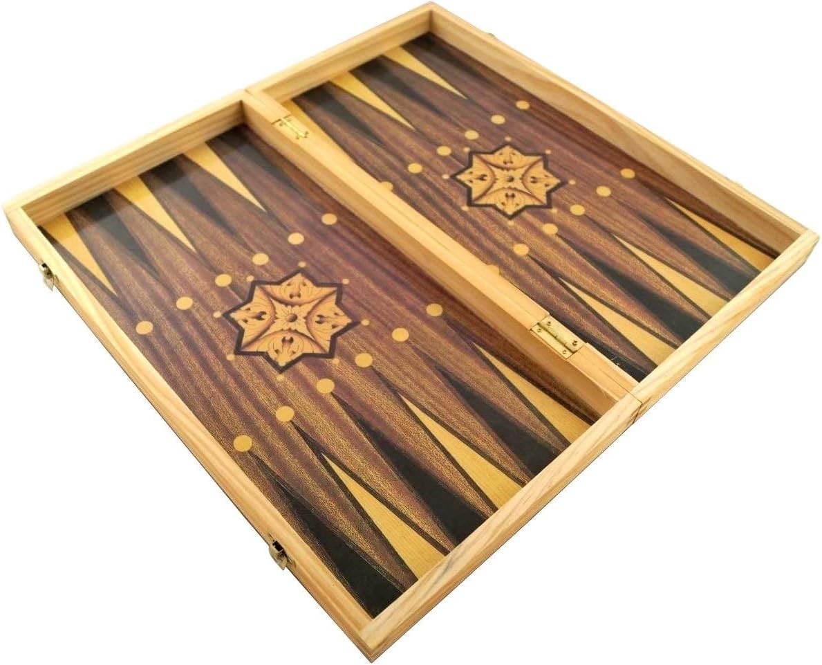 Large Wooden Backgammon Set 40x40cm Folding Board with Chessboard