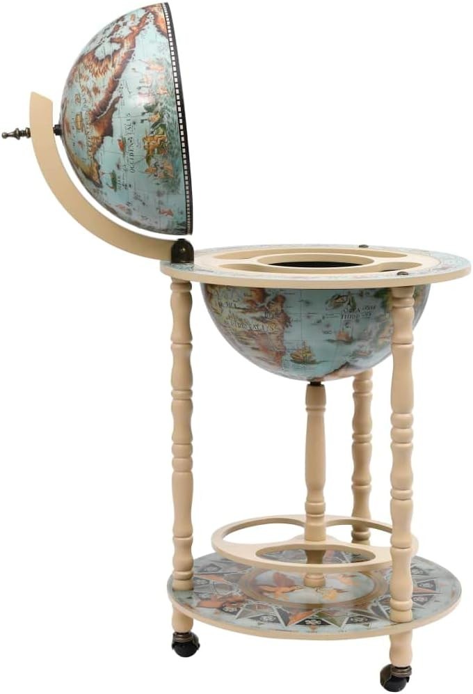 Vintage Globe Bar Drinks Cabinet on Wheels | Blue & White World Map