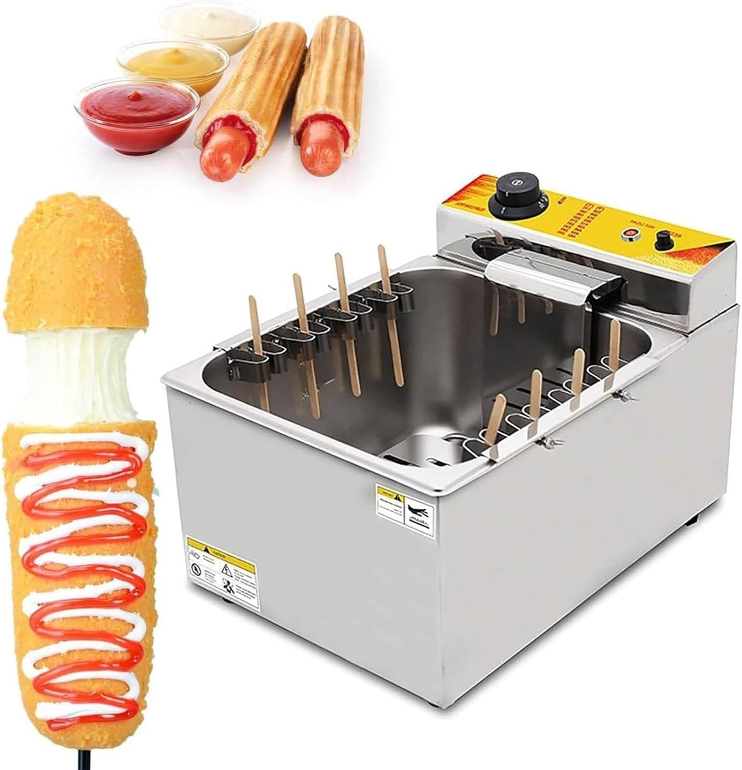 Automatic Corn Dog Fryer 12L 1900W Electric 8 Hook Commercial