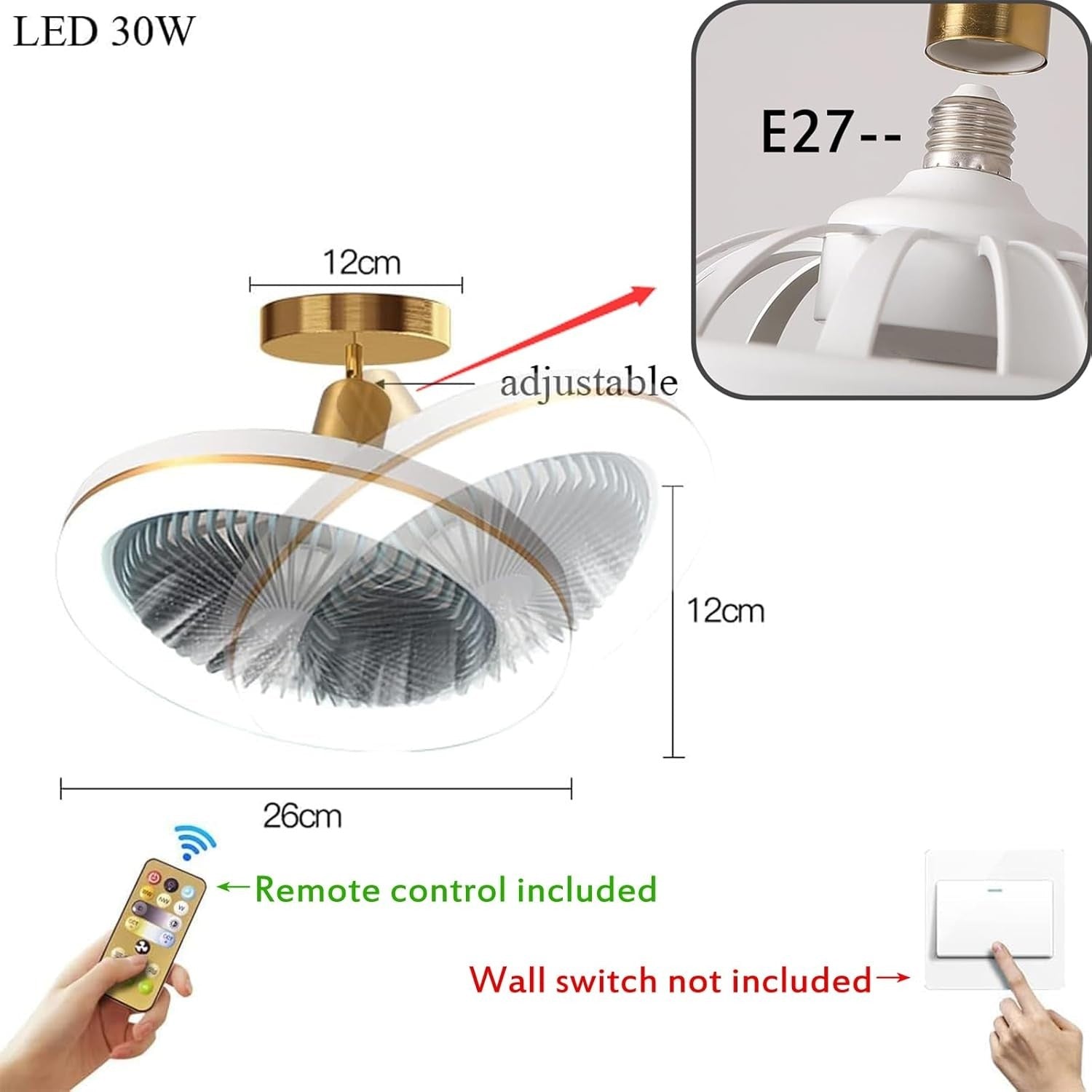 WRMING Smart Ceiling Fan 30W with Light, Grey, Dimmable, Remote, 3 Speeds