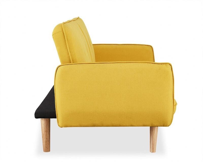 3 Seater Mustard Sofa Bed Tufted Back Clic Clac Fabric Wooden Legs