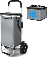 58L Folding Shopping Trolley Grey Aluminium Basket with Insulated Bag