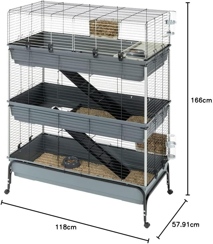 Large Rabbit Cage Indoor 3 Tier Double Front Spacious Easy Clean