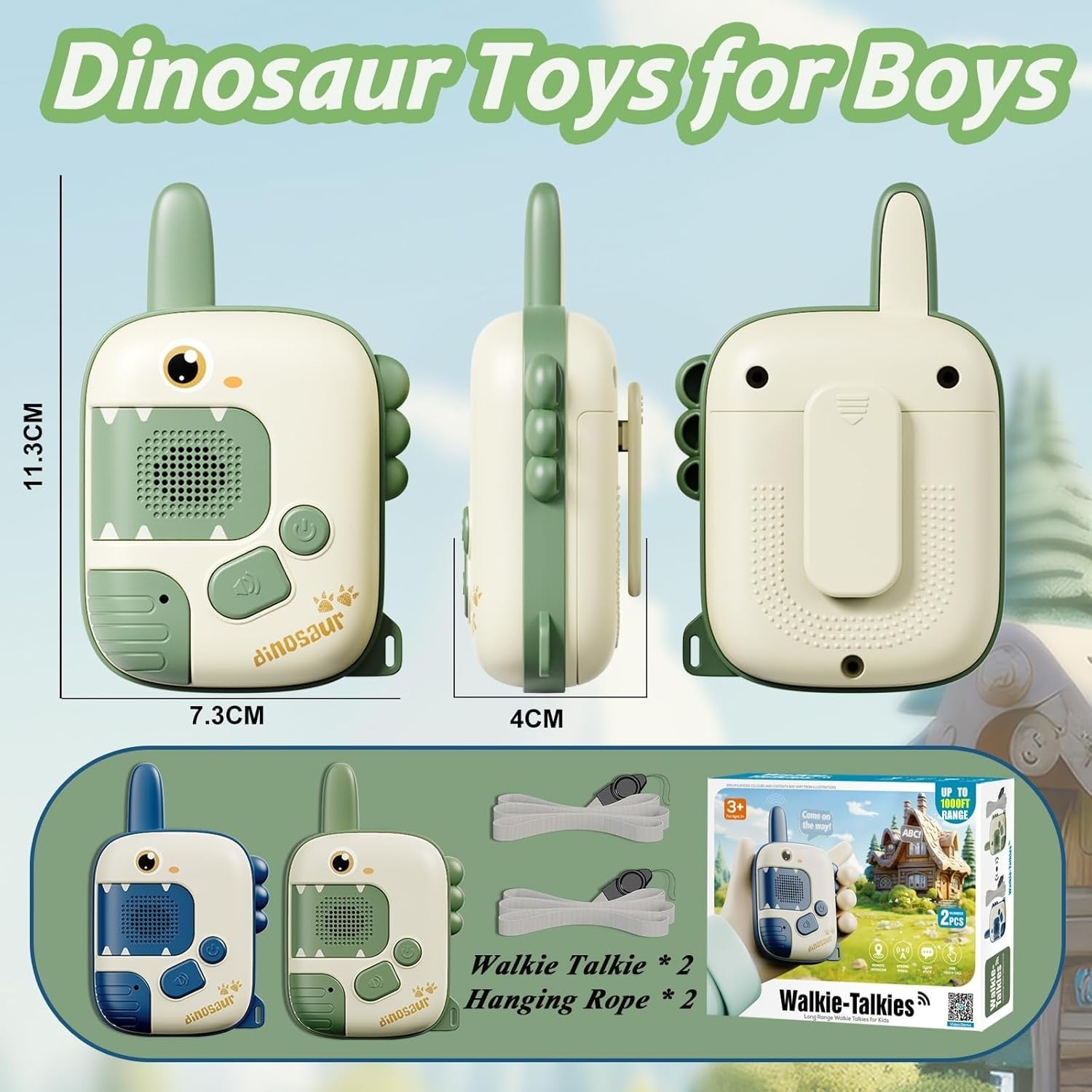 Kids Dinosaur Walkie Talkies 2 Pack 1000FT Range Outdoor Adventure Toy