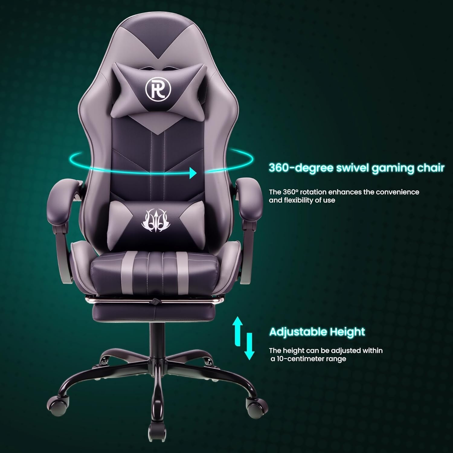 Ergonomic Gaming Chair with Footrest & Lumbar Support – Grey PC Seat