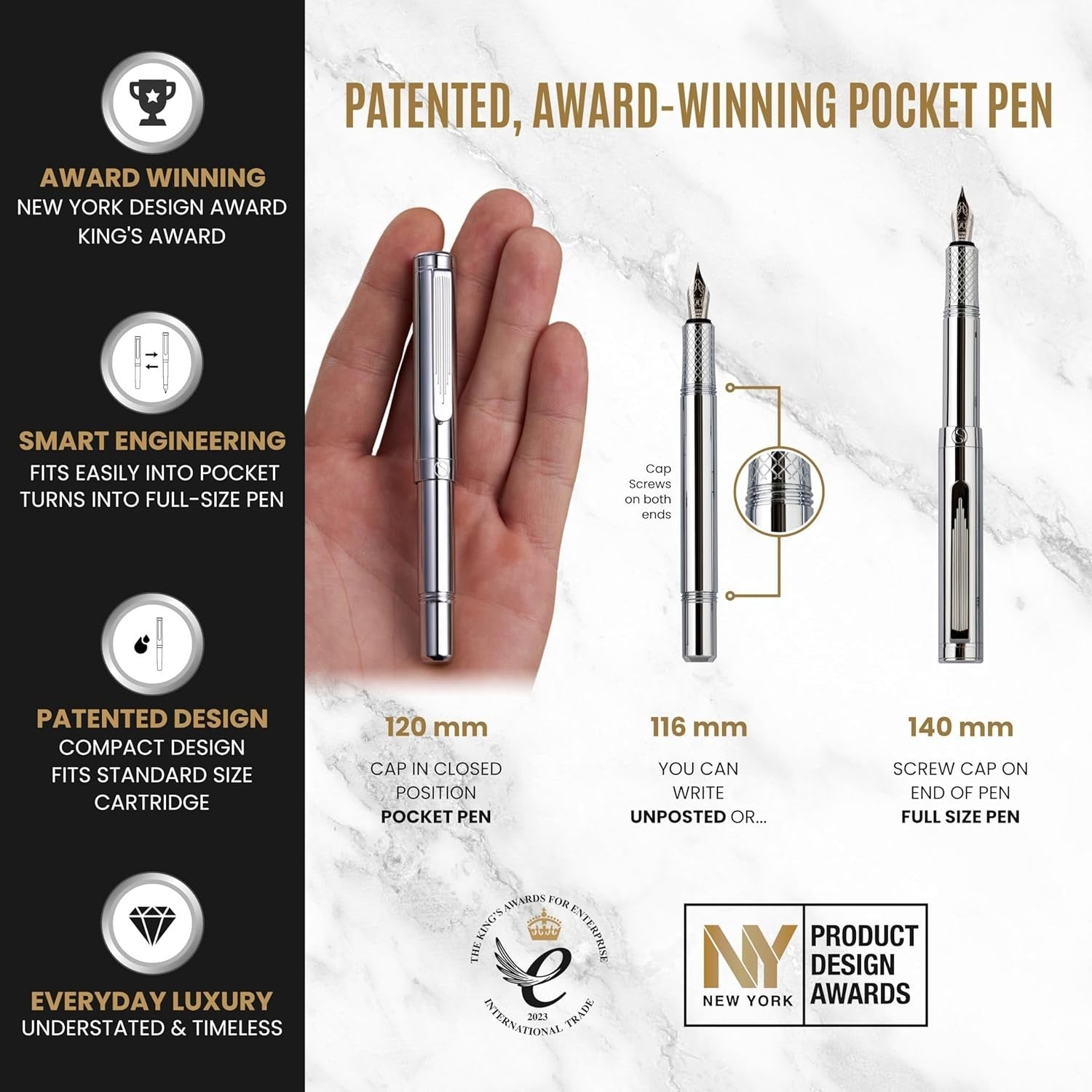 Luxury Silver Chrome Fountain Pen Medium Nib Heavy Brass