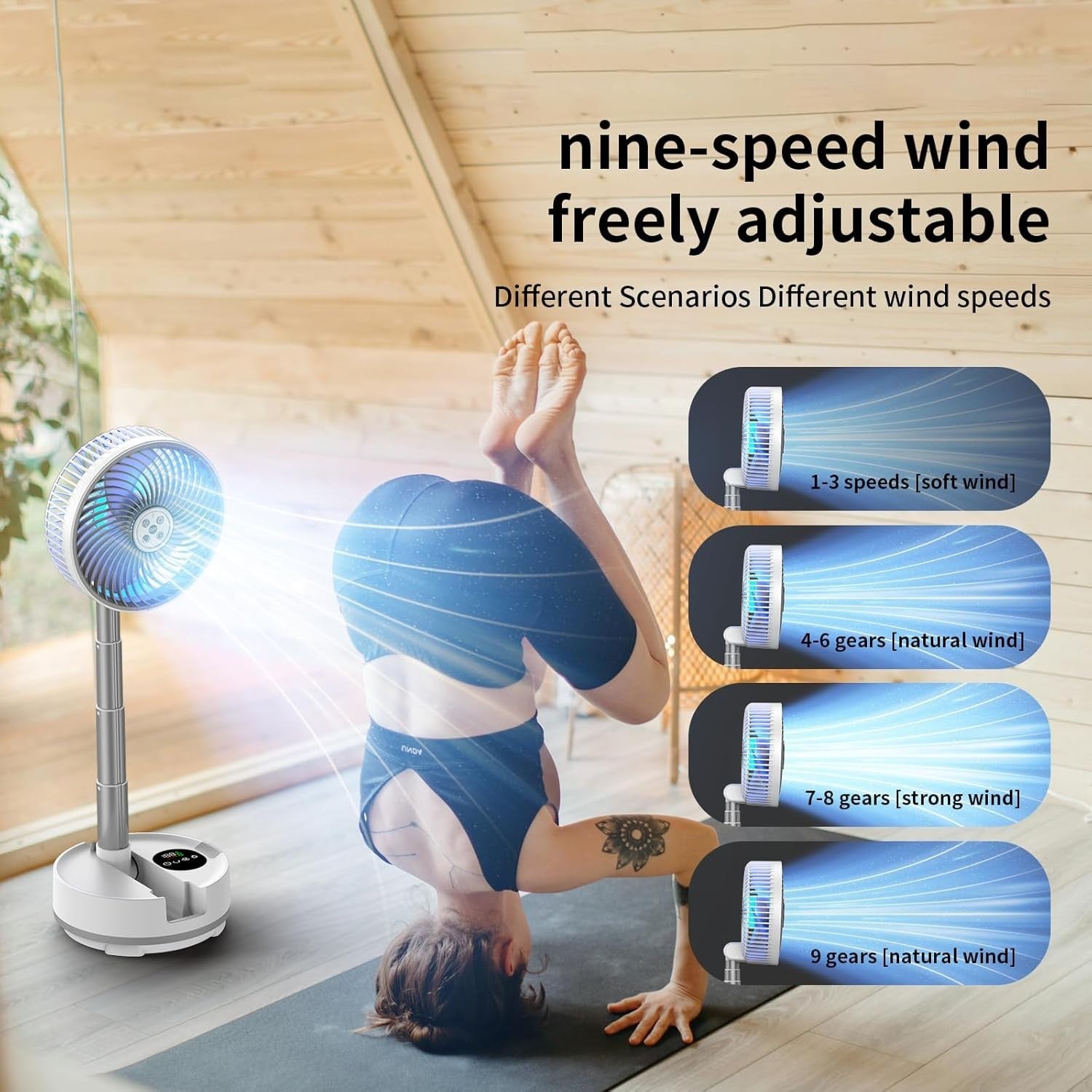 8" Portable Rechargeable Fan – 20000mAh USB Folding Floor Fan w/ Remote White