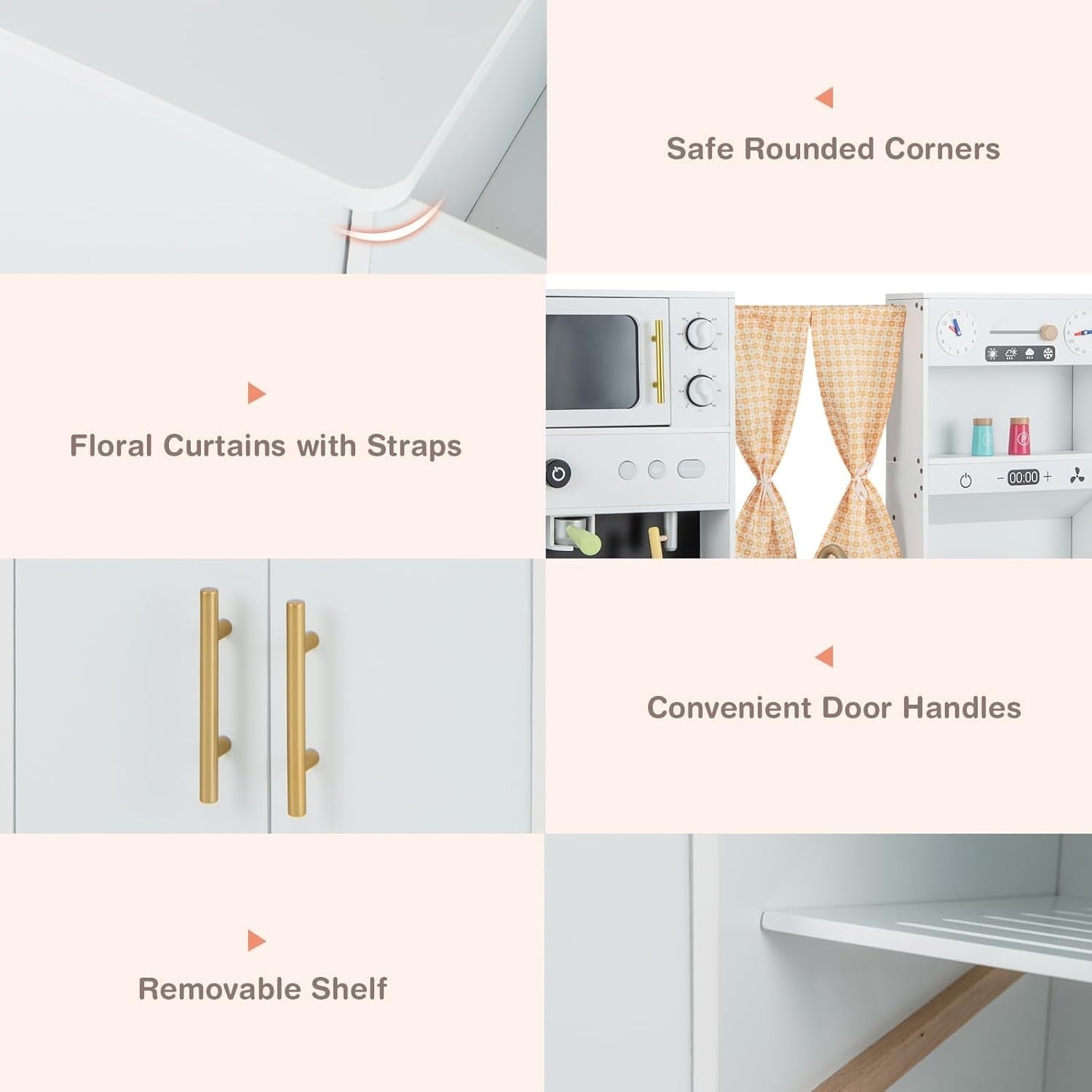 Kids Wooden Play Kitchen White w/ Ice Maker Microwave Accessories