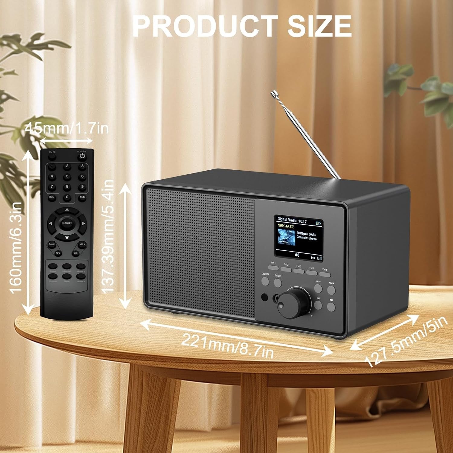 DAB DAB+ FM Digital Radio Bluetooth Alarm Remote 2.4” Color Display Black