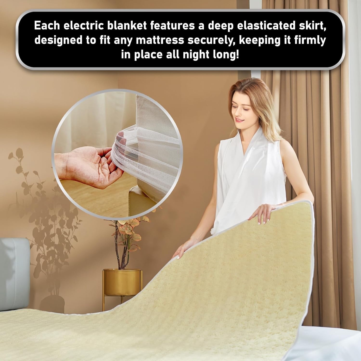 Super King Electric Heated Blanket 9 Heat Timer Dual Control Soft Fleece