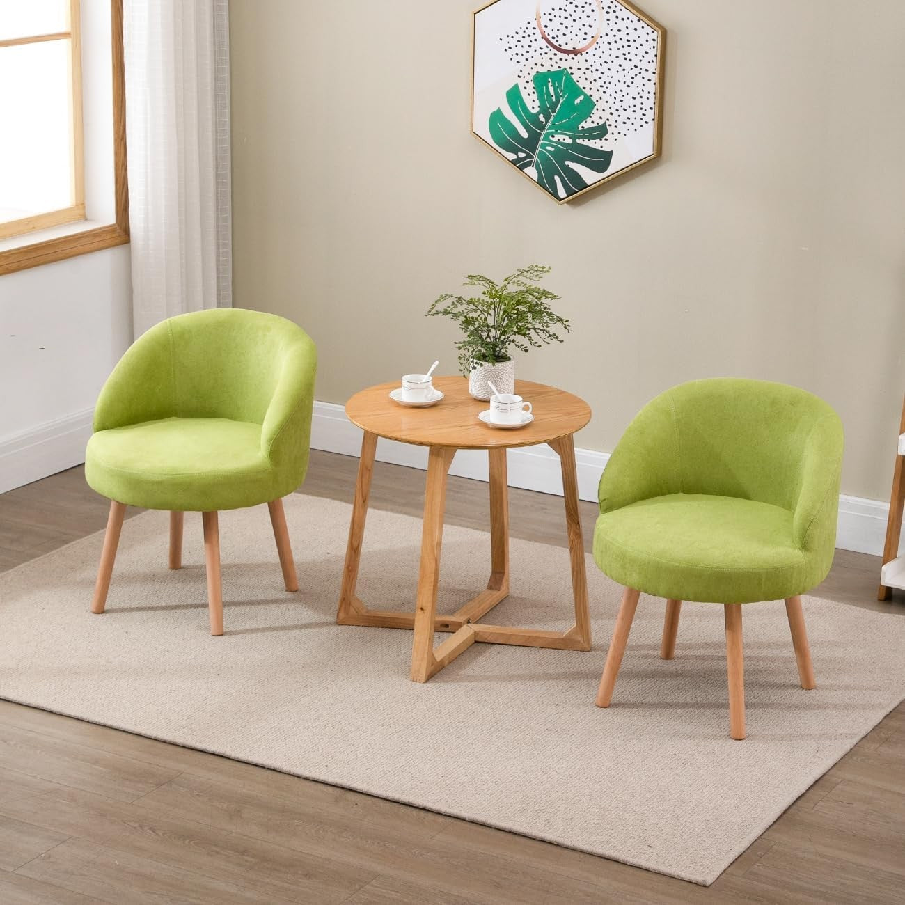 Linen Tub Chairs Set of 2 Lounge Armchairs Small Space Light Green