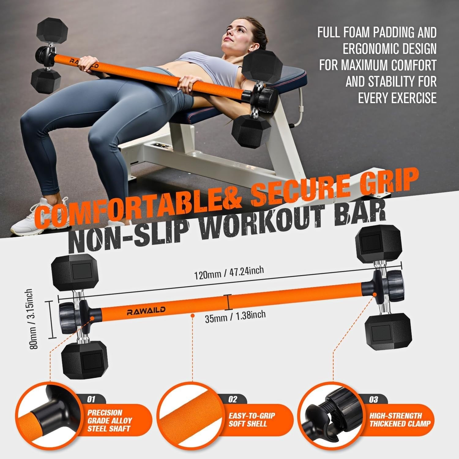Dumbbell to Barbell Converter 300LB Weight Bar Attachment Home Gym