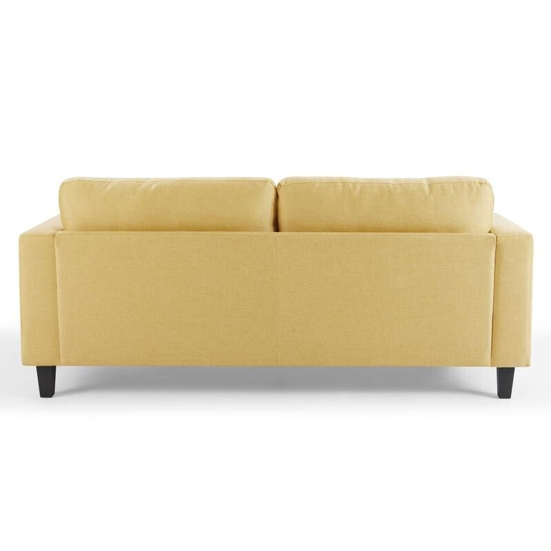 Mustard Yellow 3 Seater Sofa Linen Fabric Modern Couch with Padded Seat