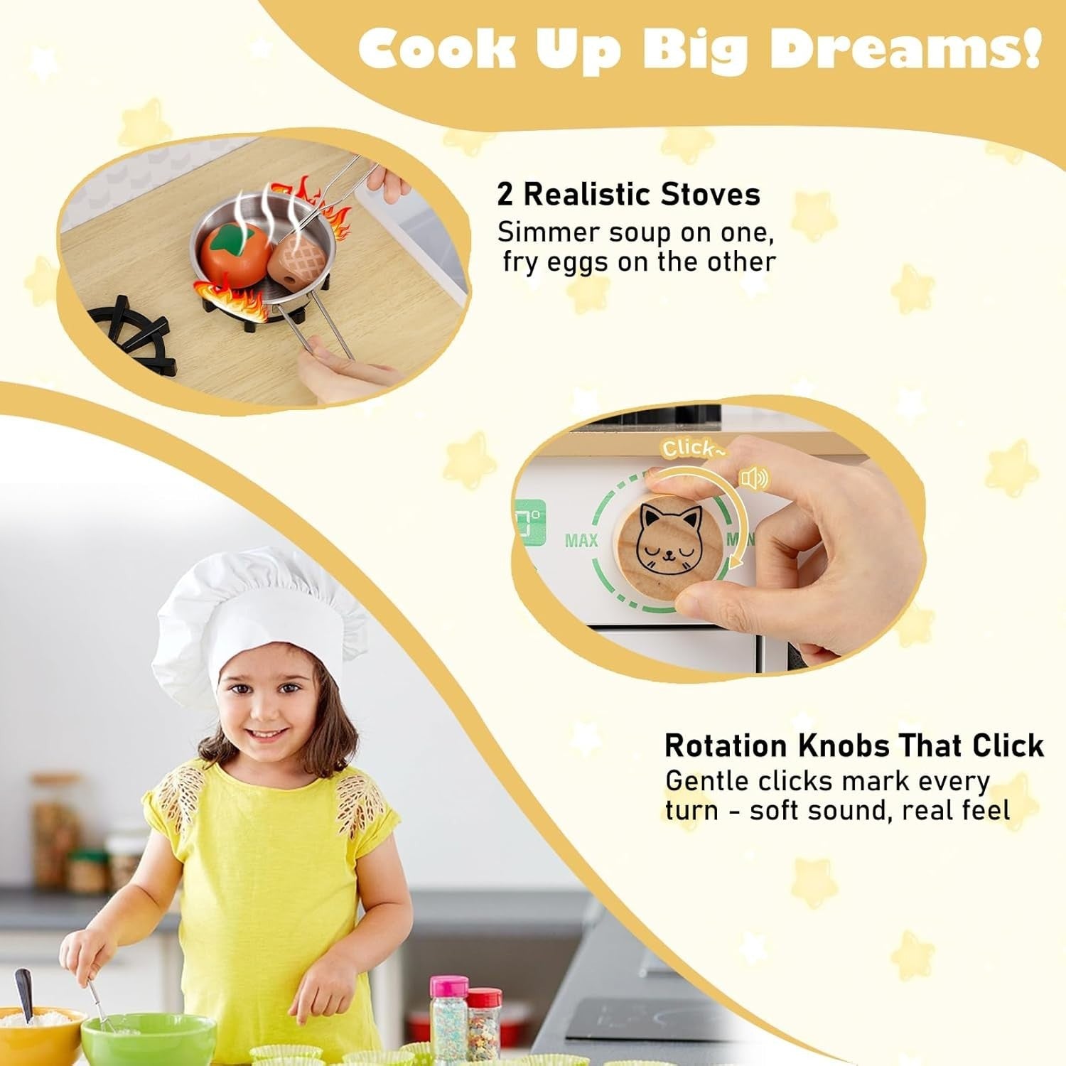Wooden Kids Play Kitchen White w/ Dishwasher Sink Pots Role Play