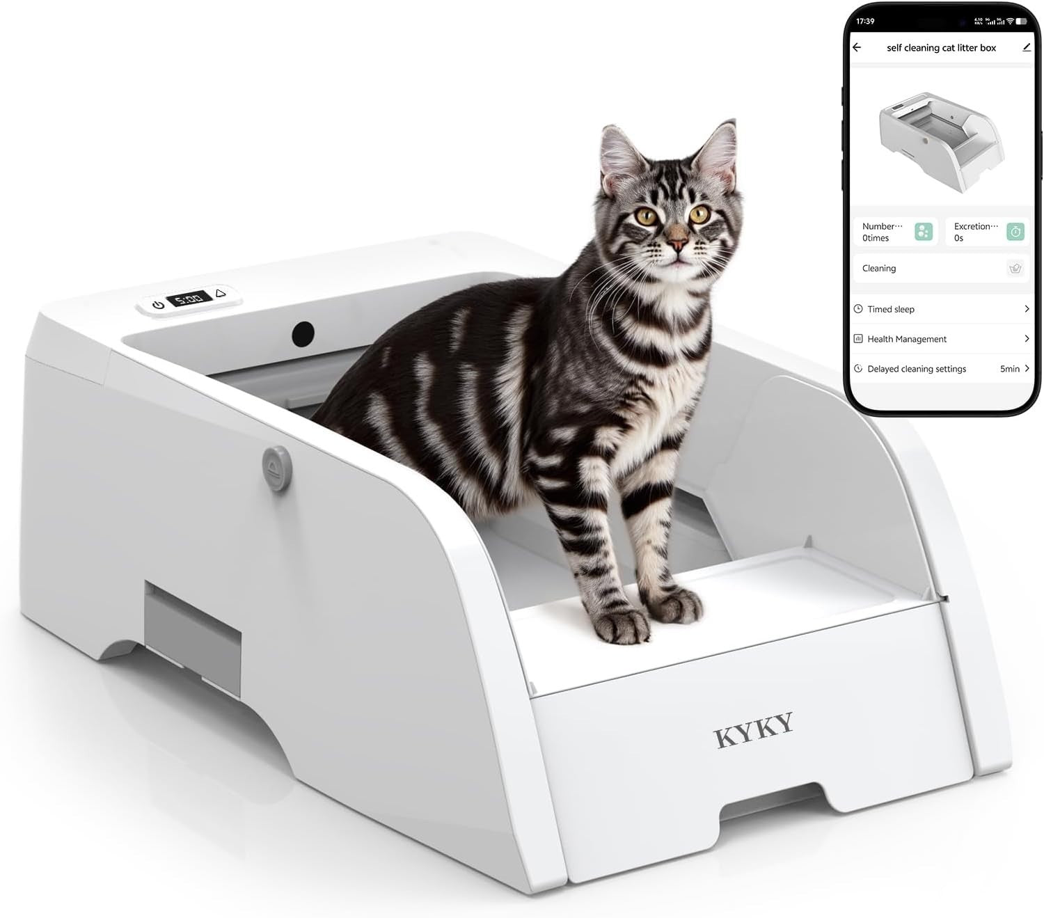 Self Cleaning Cat Litter Box App Control Anti Pinch Odor Free XL