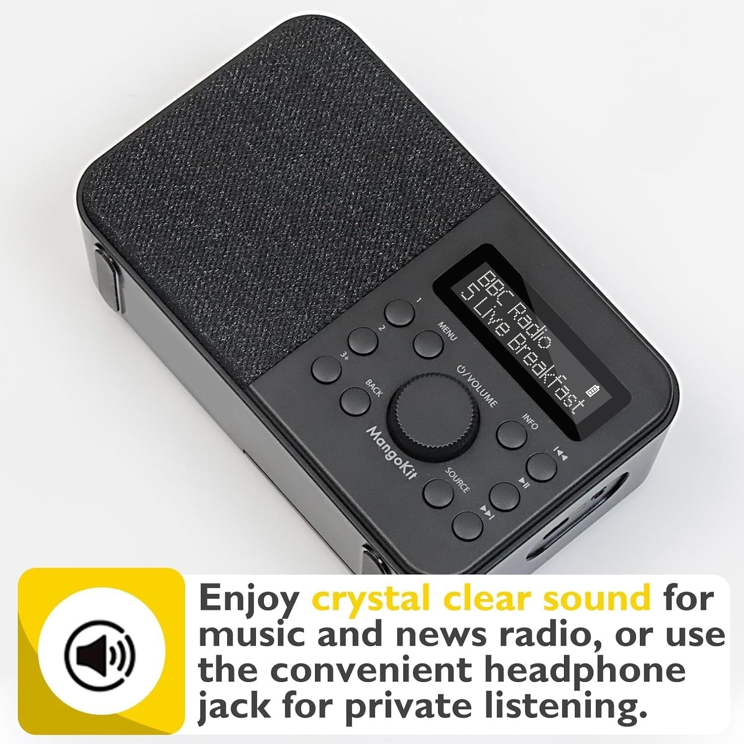Portable DAB DAB+ FM Radio Bluetooth Kitchen Alarm Clock Black