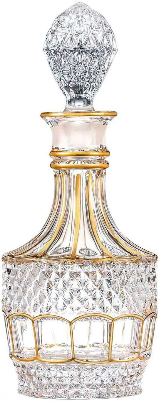 Luxury Crystal Whiskey Decanter 750ml – Hand-Painted Gold Design Home Bar Gift