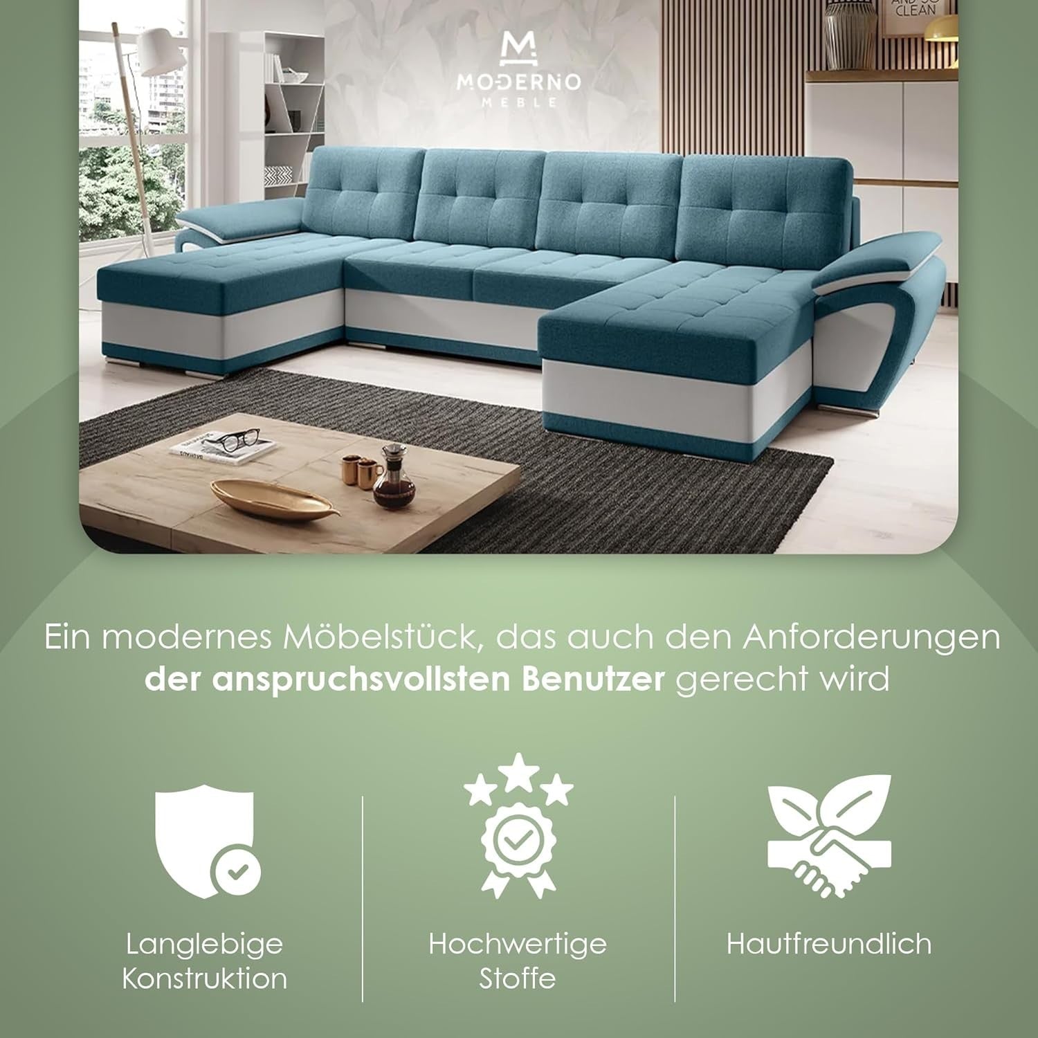 U-Shape Sofa Bed with Storage Box Quilted Cushions Graphite White Modern