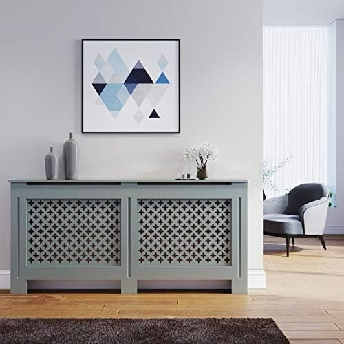 Extra Large Grey Radiator Cover | Modern Cross Slat MDF Cabinet