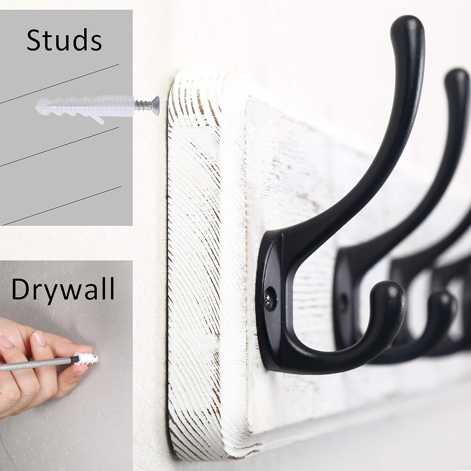 Wall Mounted Coat Rack 10 Hooks | 98cm Wooden Hanging Hook Rail Black/White