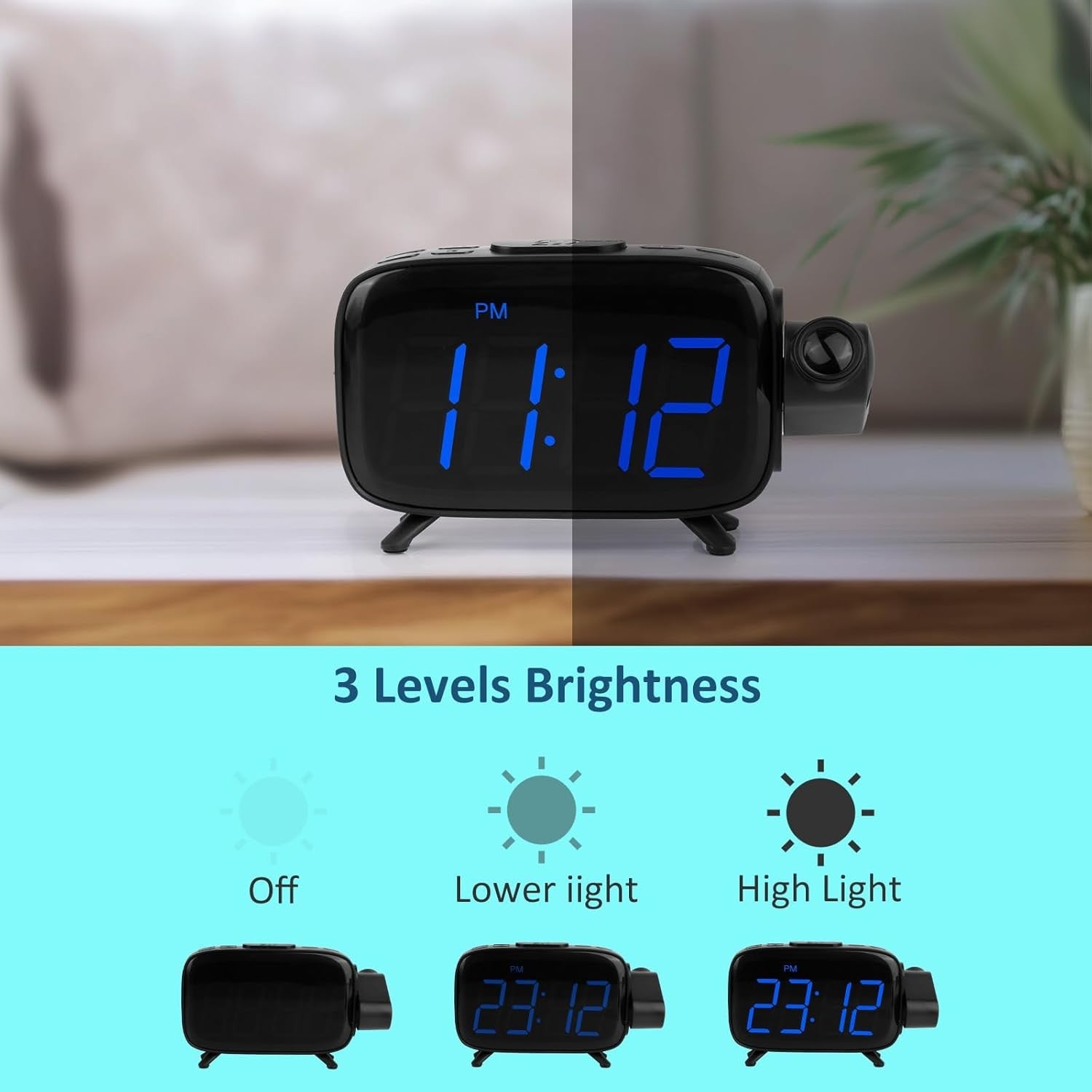 Projection Alarm Clock Large LED USB Charger Dual Alarm Snooze Dimmer