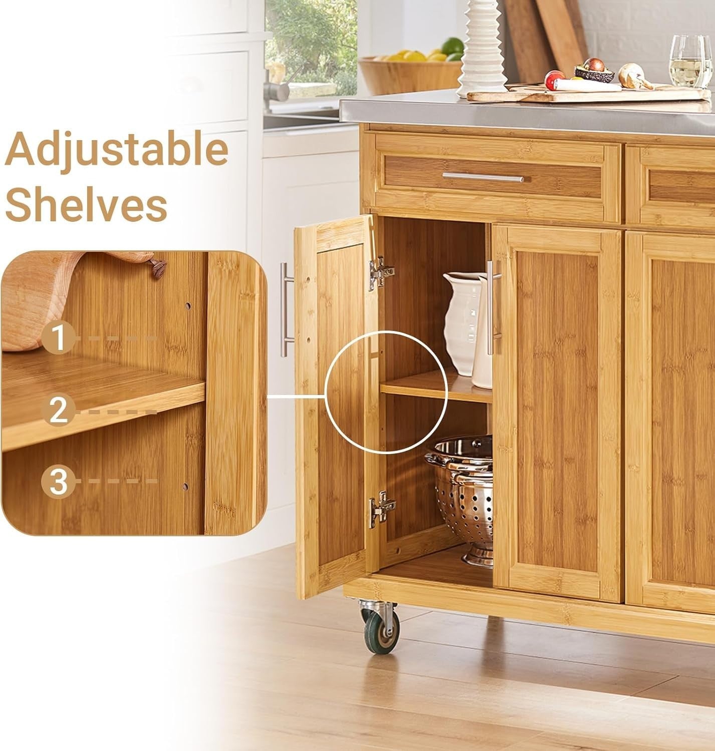 Kitchen Island on Wheels Extendable Worktop Drawers