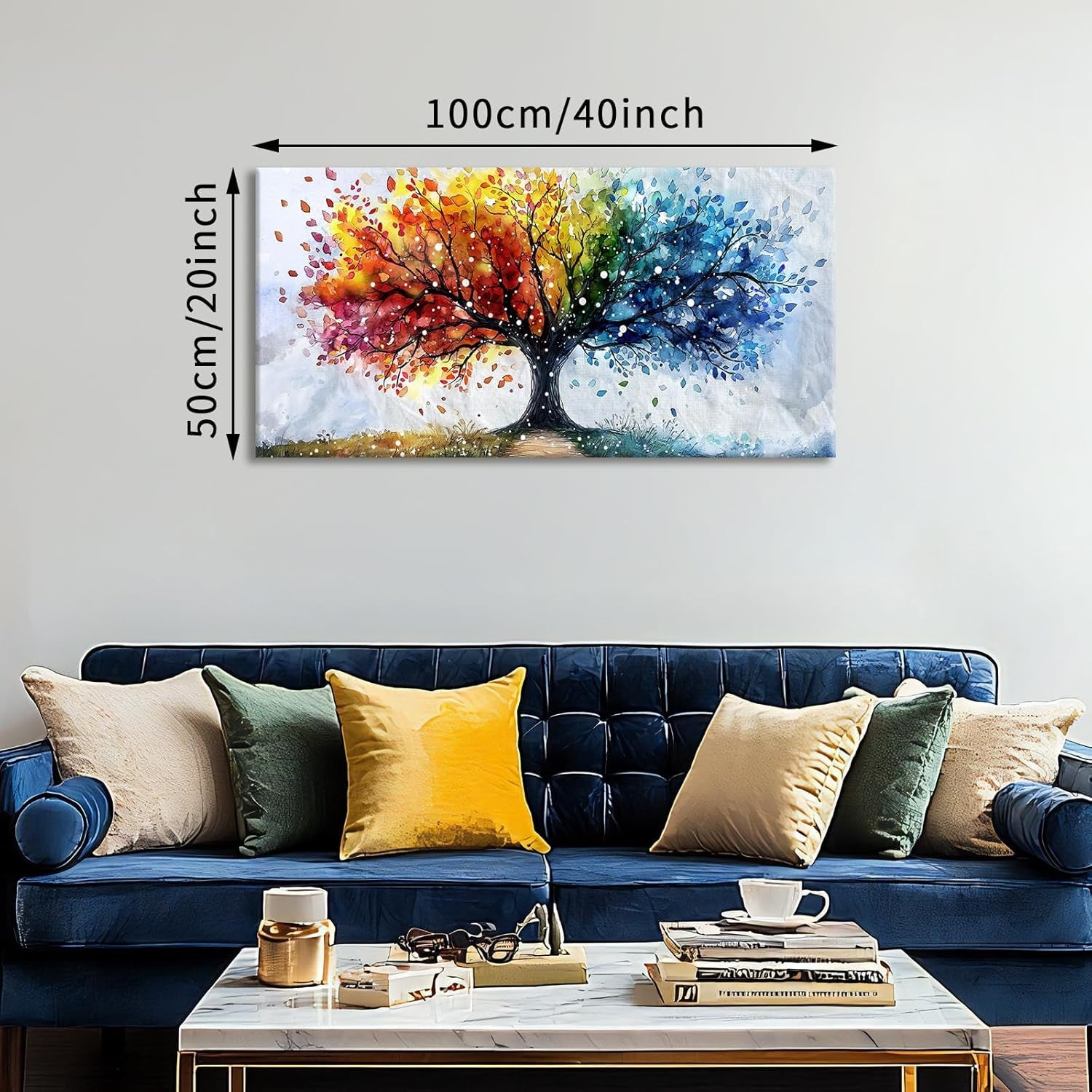 Large Colourful Tree Canvas Wall Art 100x50cm Framed