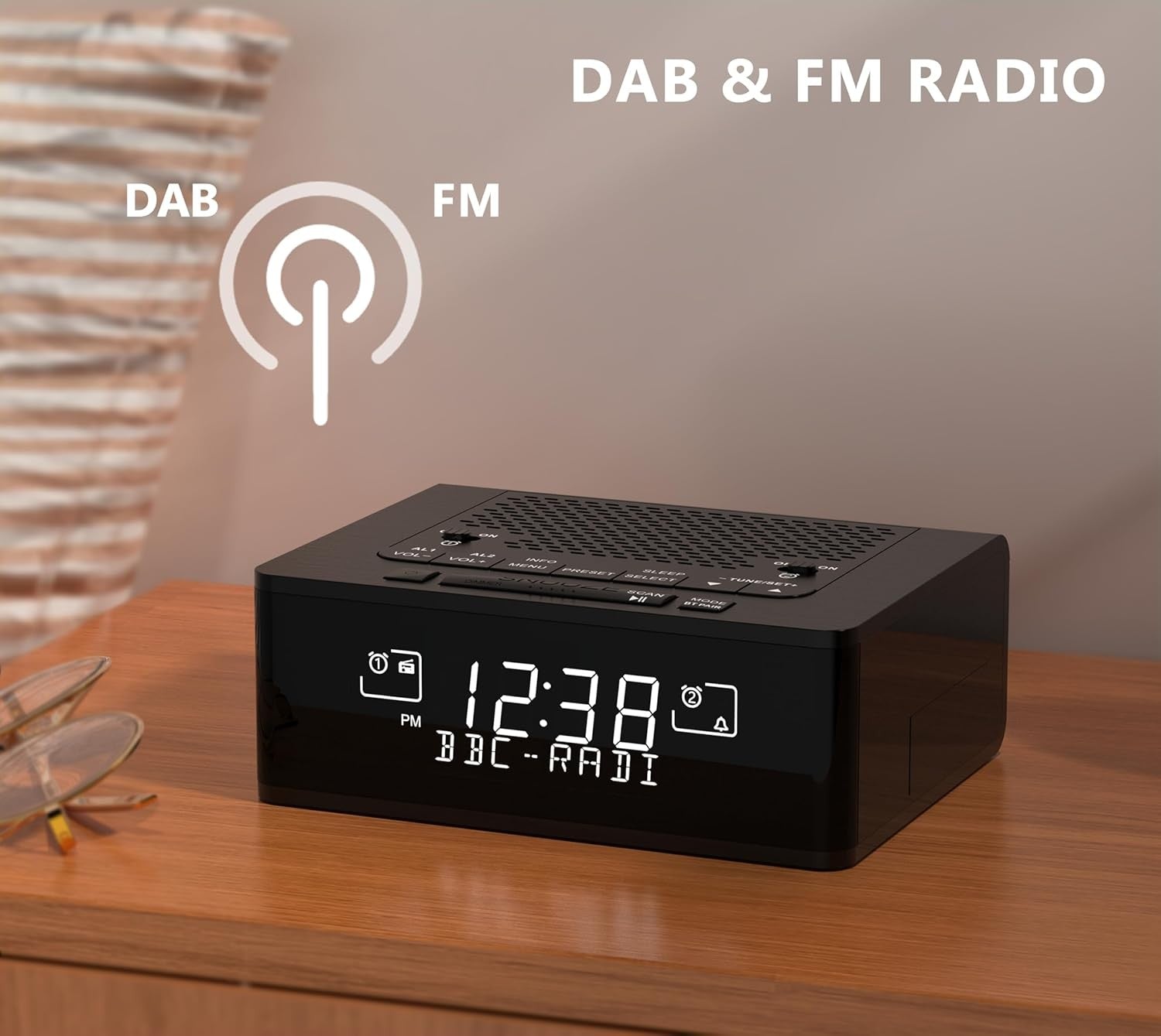DAB DAB+ FM Radio Alarm Clock Bluetooth Dual Alarm Snooze LCD Display