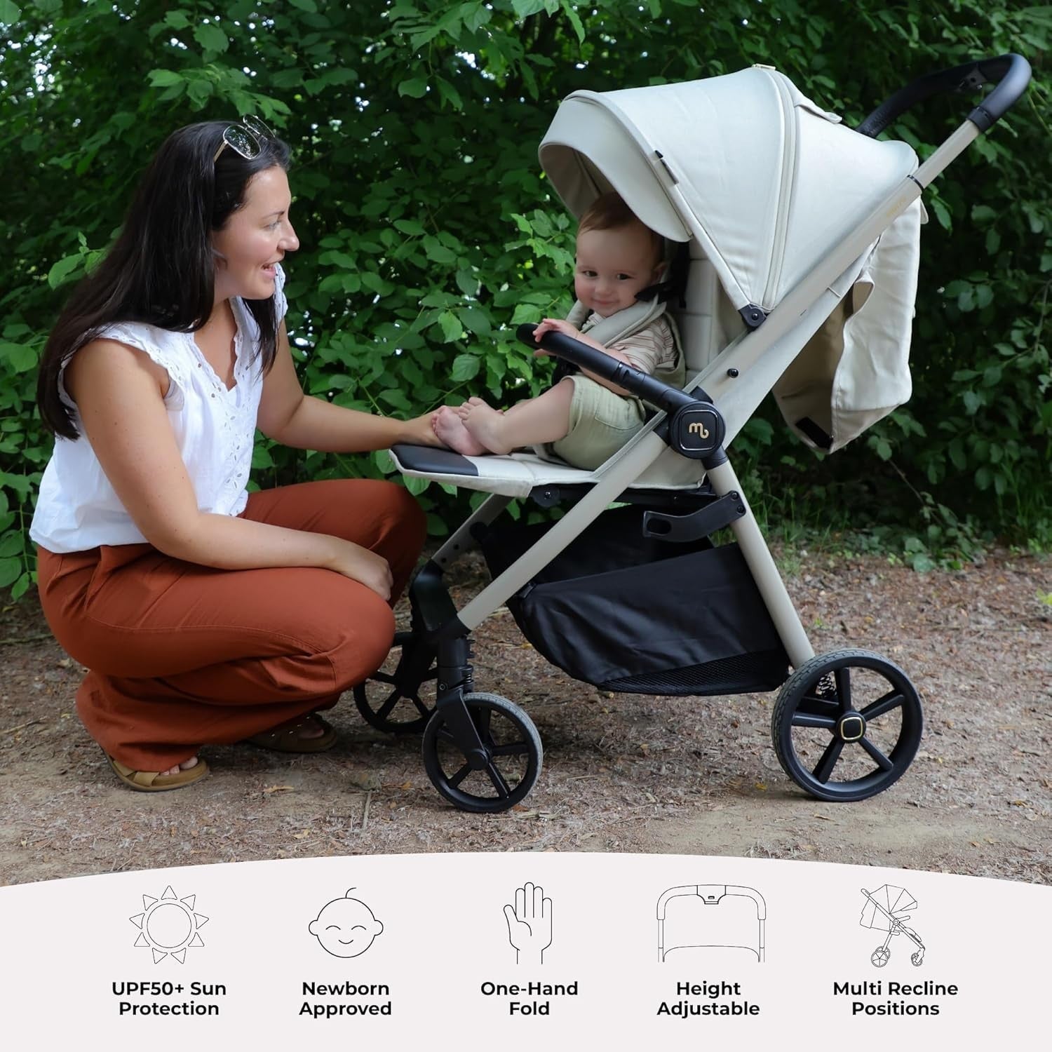 Compact Baby Pushchair Stroller From Birth to 22kg Foldable Ivory