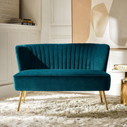 Teal Velvet 2 Seater Sofa Armless Loveseat Gold Legs for Lounge or Flat