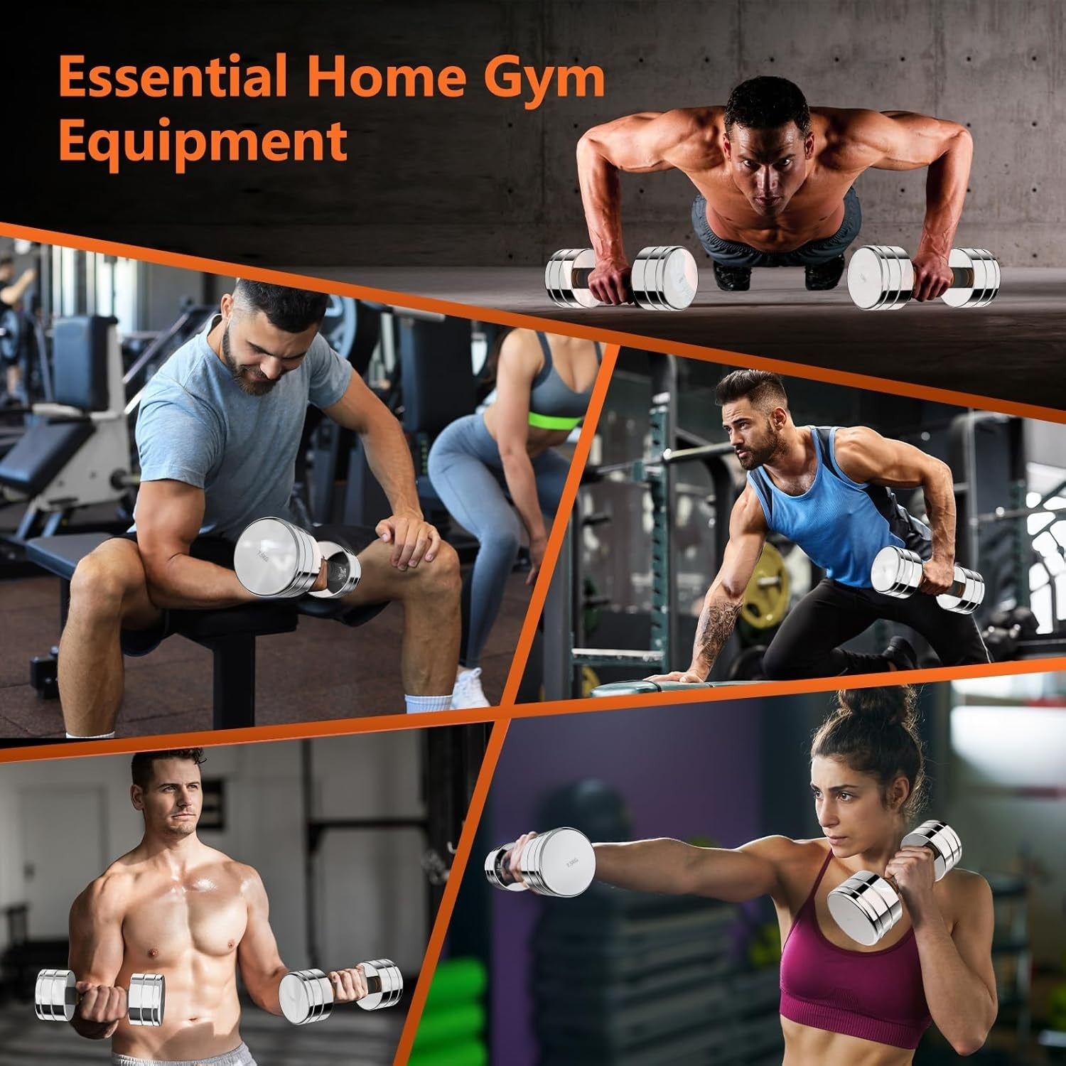 15kg Adjustable Steel Dumbbells Pair Non Slip Compact Home Gym Weights
