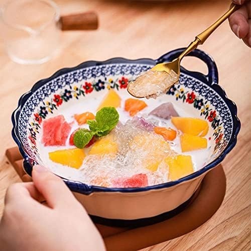 Boho Ceramic Soup Bowls with Handles Microwave Oven Safe 25x21.5cm