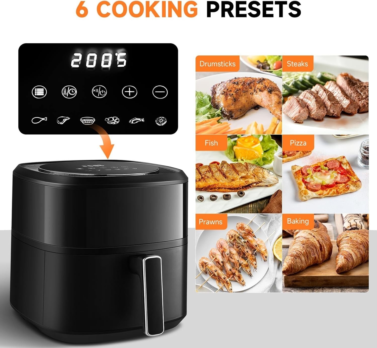 6L Digital Air Fryer | 6 Presets Touchscreen| Non-Stick | 60-Min Timer