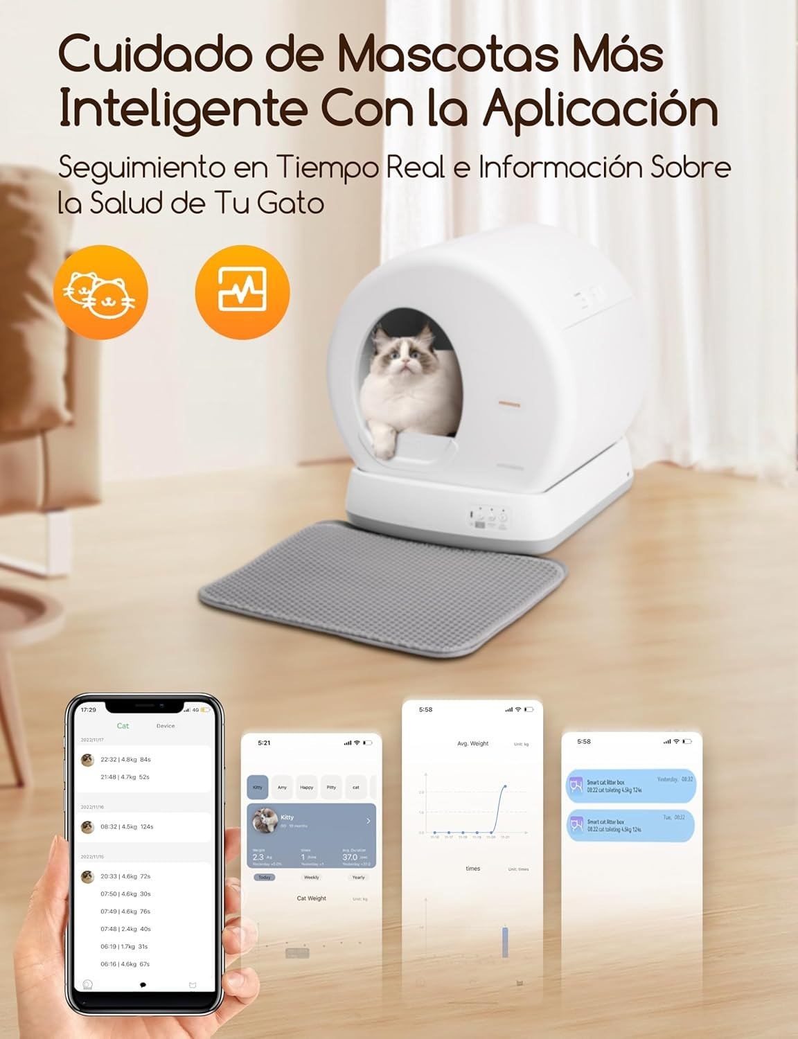 Self Cleaning Cat Litter Box APP Control Anti Pinch Multi Cat Large