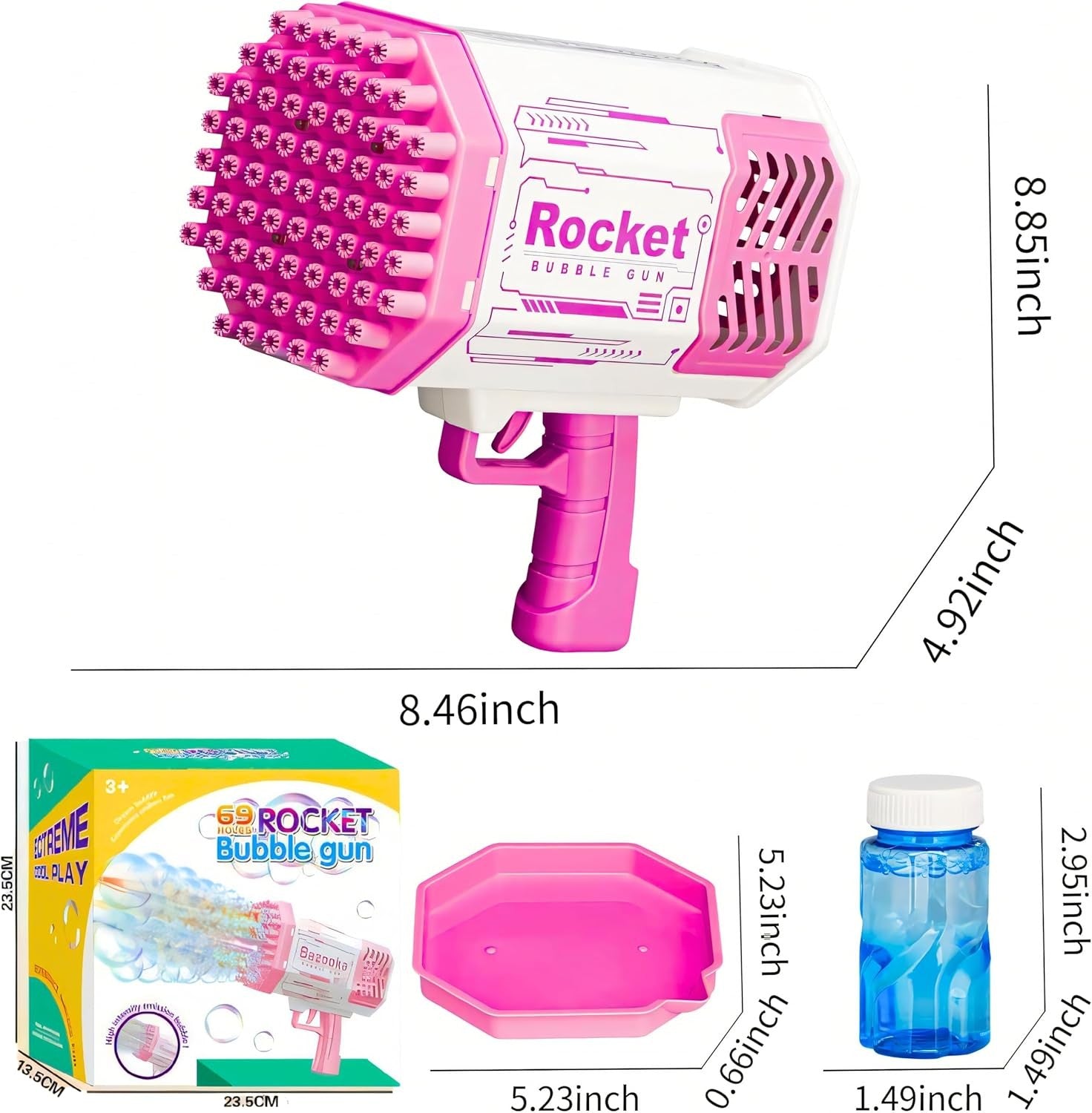69 Hole Bubble Gun Machine with Lights Automatic Bubble Maker Pink
