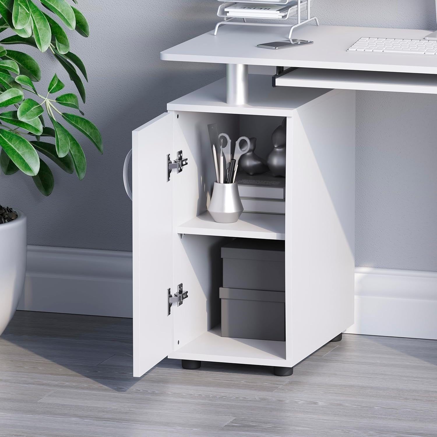 White 3 Drawer Computer Desk w/Shelves, Keyboard Tray 120cm Workstation
