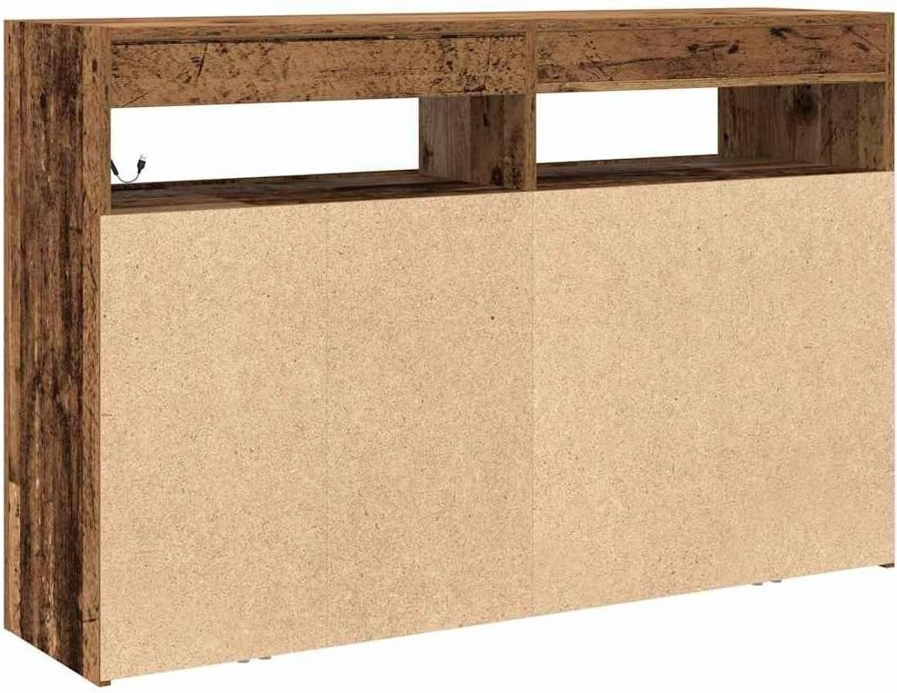 Rustic LED Wooden Sideboard Cabinet 3 Doors 8 Compartments Storage Buffet