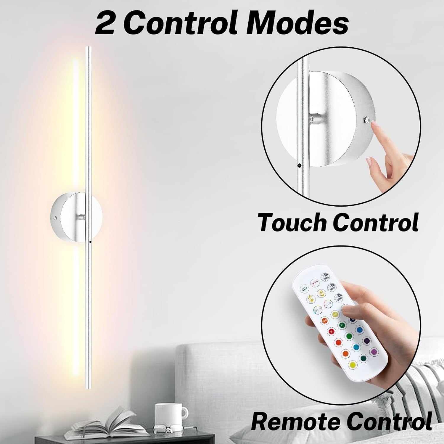 Rechargeable LED Wall Lights 15 Colors Remote Touch Dimmer 80CM Battery