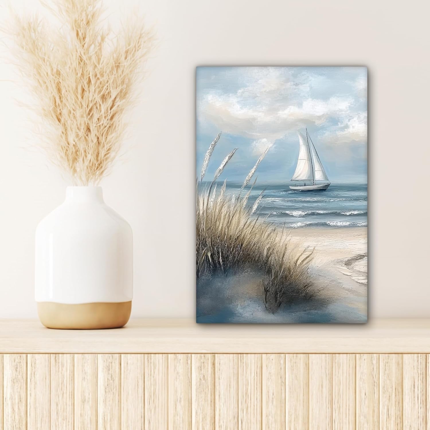 Framed Canvas Wall Art 20x30cm Beach Sailboat Sea Dunes Print