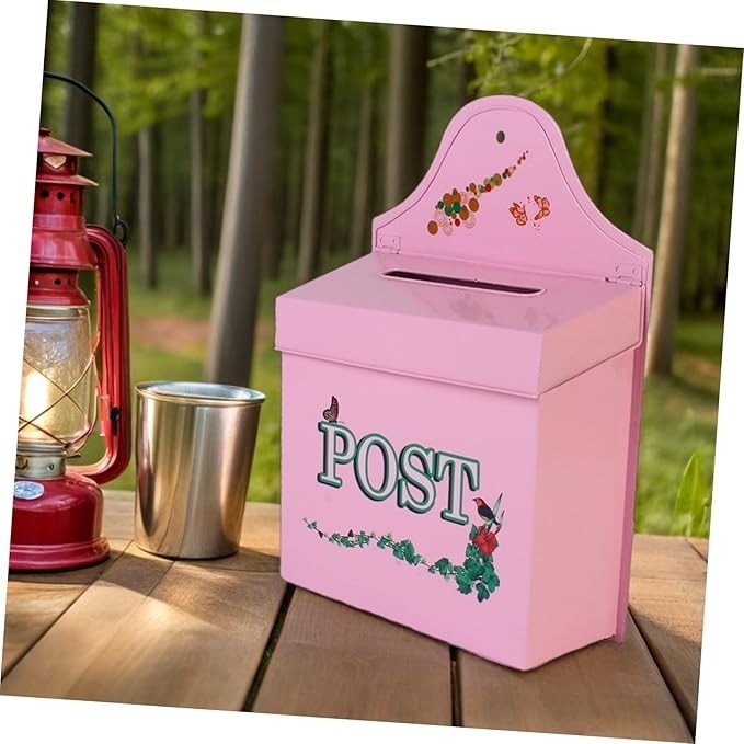 Rustic Wall-Mount Mailbox Pink Metal Vintage Outdoor Post Box Large Secure Lock