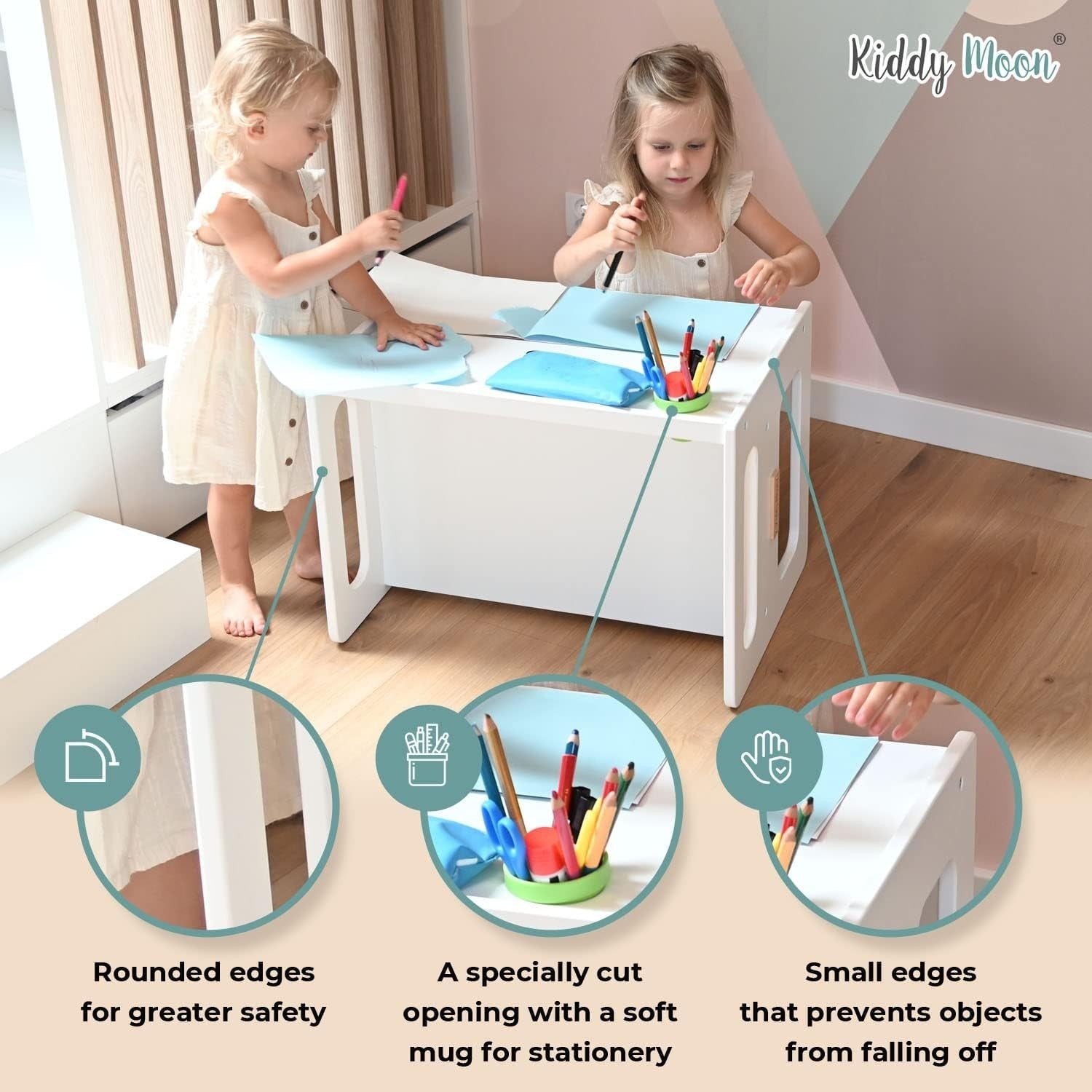 Kids Wooden Table & Chair Set with Rounded Edges Safe Non-Toxic Paint